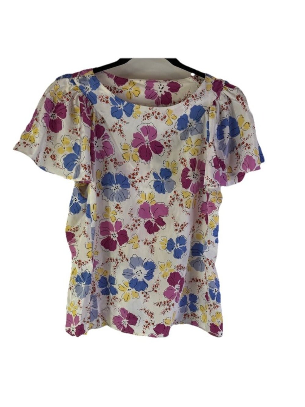 Vintage 80s Rainbow Floral Flounce Puff Sleeve Shirt USA Cottagecore